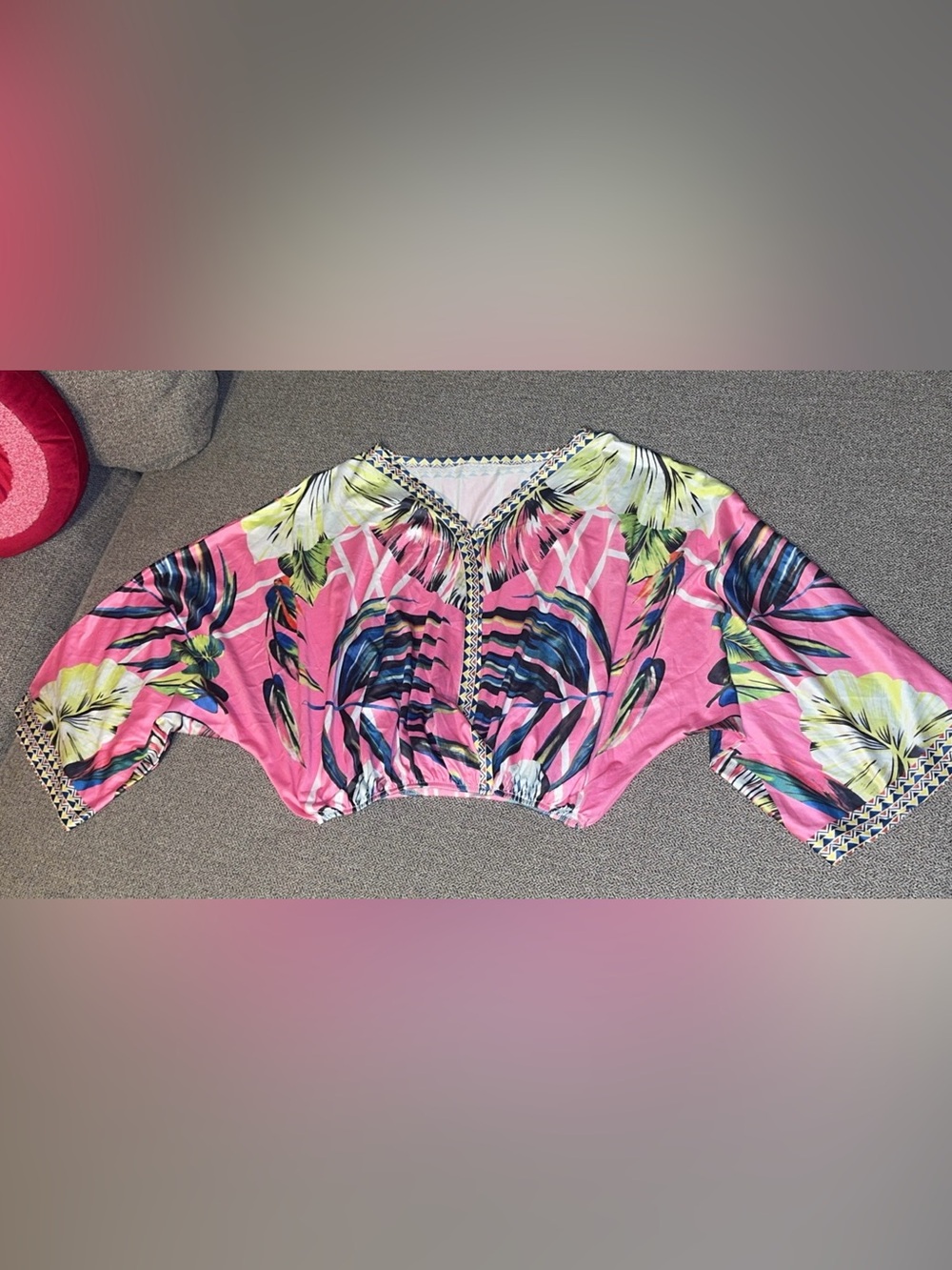 Pink Tropical Print Women's Crop Top